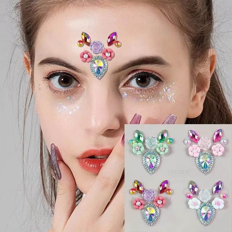 Body Jewelry Eyebrow - 3D Eye Face Strass Stickers Glanzend