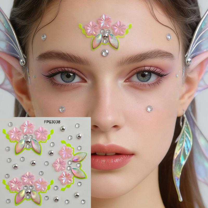 Body Jewelry Eyebrow - Gezichtsjuweelstickers Iriserende strass steentjes Zelfklevend Lichtgewicht