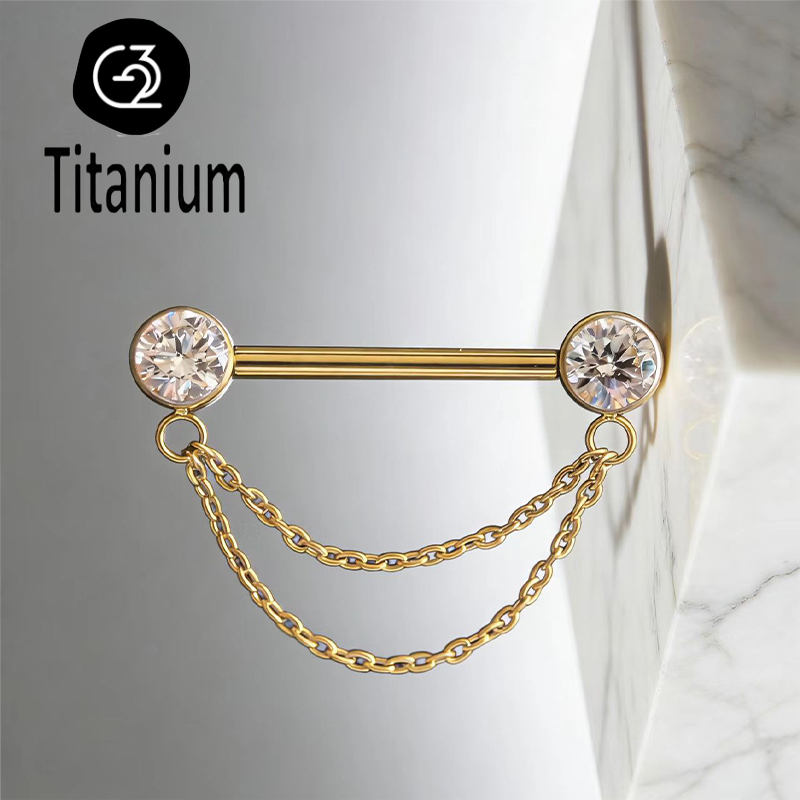 Body Jewelry Nipple Chain - ASTM F136 Titanium tepelpiercing sieraden CZ