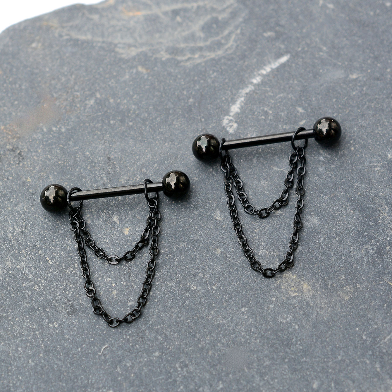 Body Jewelry Nipple Chain - 14G Black Punk Tepel Piercings Barbell