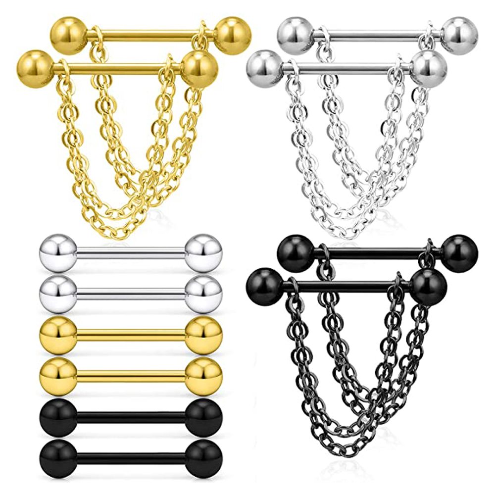 Body Jewelry Nipple Chain - 6 Pairs Tepel Ringen 14G Chirurgisch